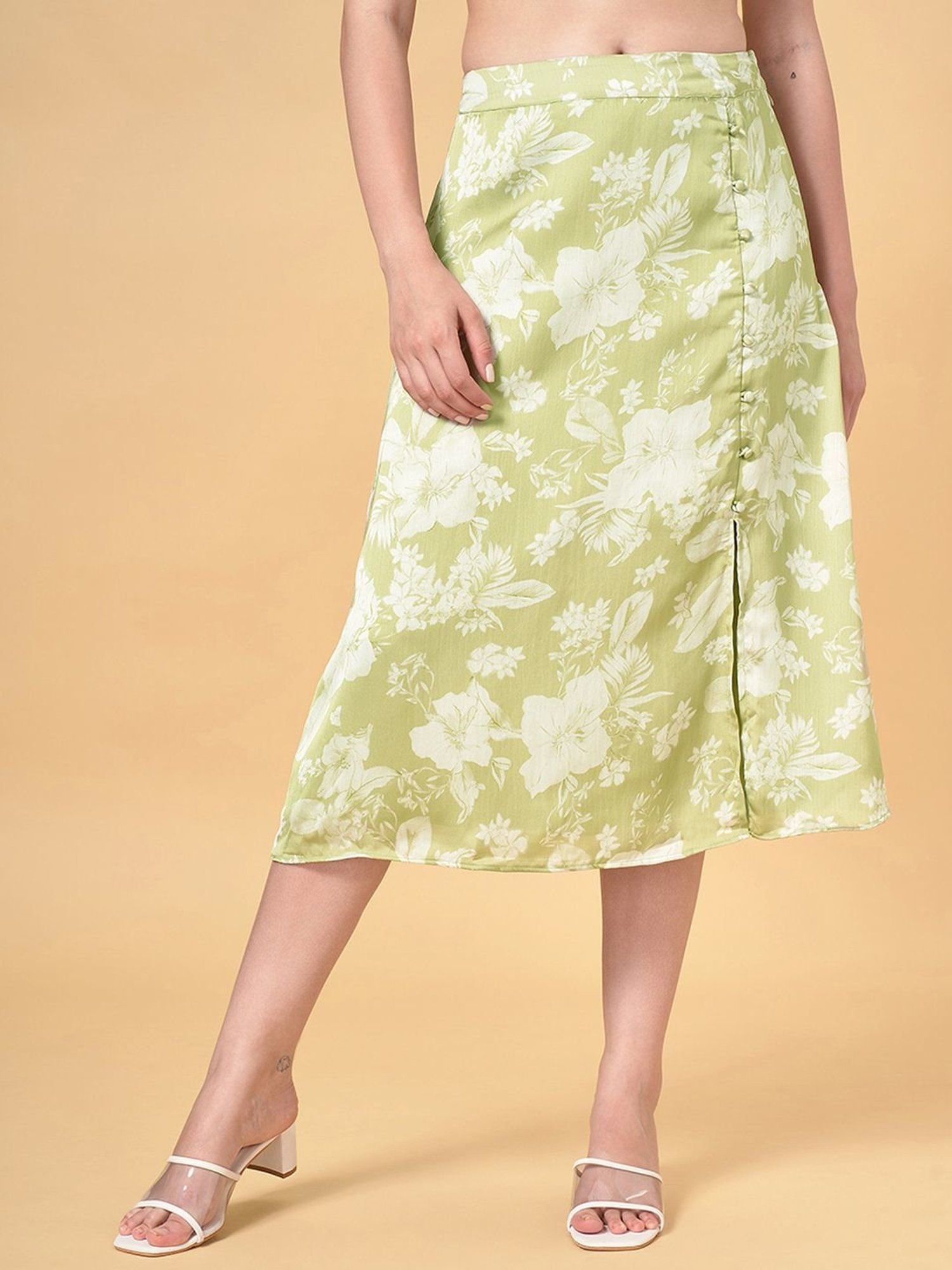 Honey by Pantaloons Green Floral Print A-Line Skirt