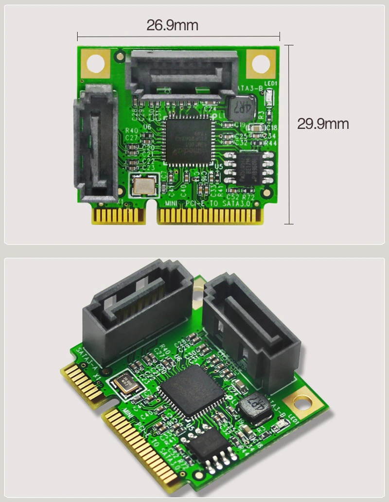 New Sale Mini PCI-E to SATA Expansion Card 2 Port SATA3.0 HDD 6Gbps Mini PCI-E SATA HDD SSD Adapter Convert Card ASM1061 Chipset