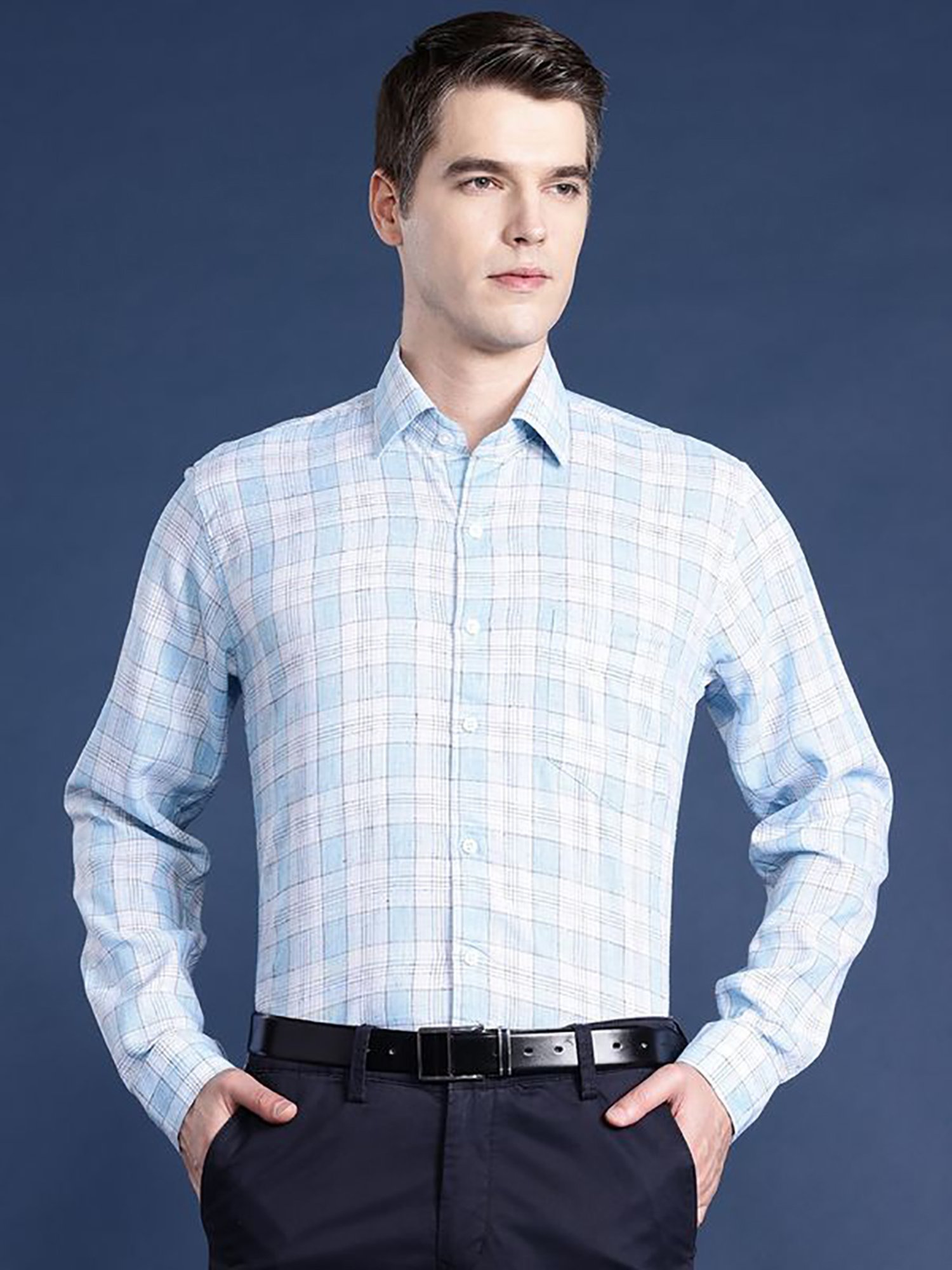 Hancock Blue Slim Fit Checks Shirts