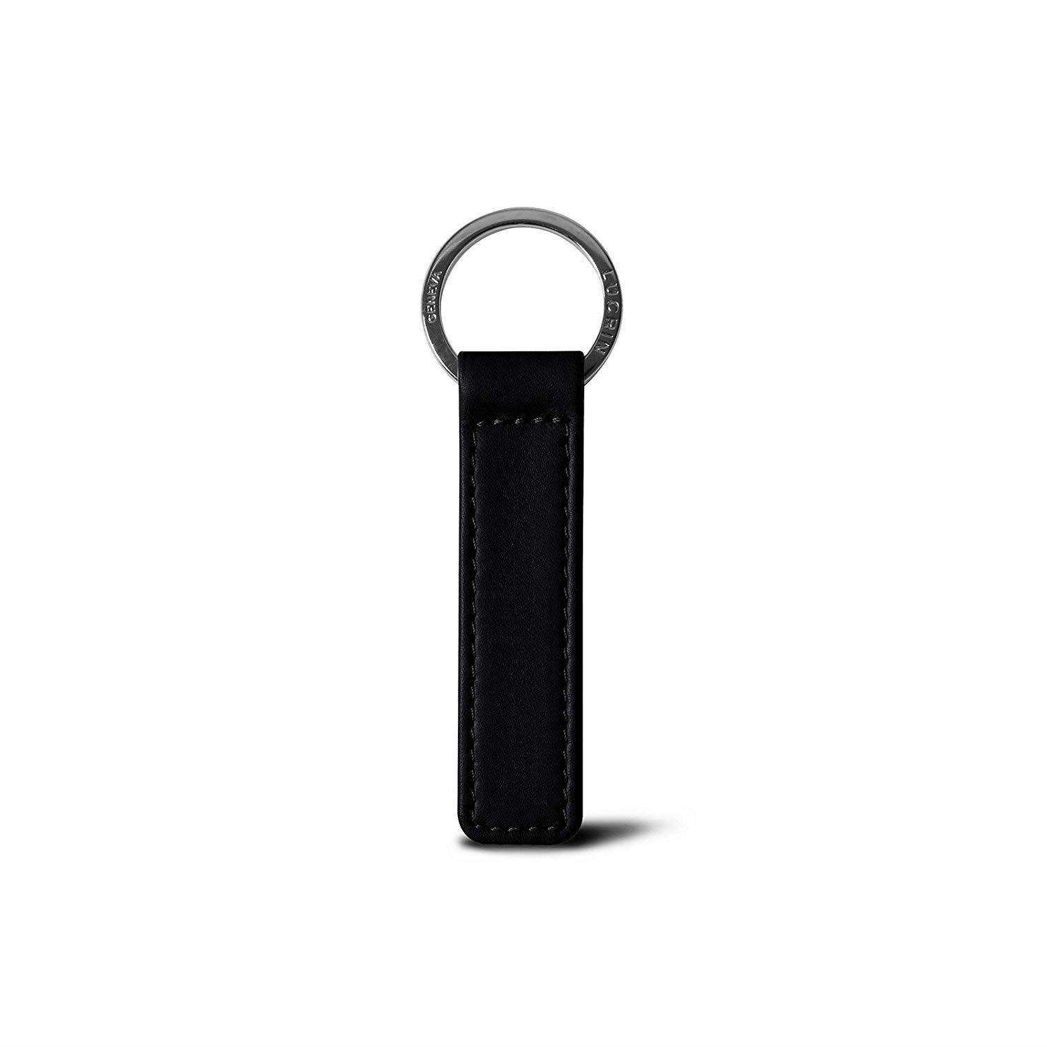 Lucrin - Flat rectangular key ring - Black - Smooth Leather