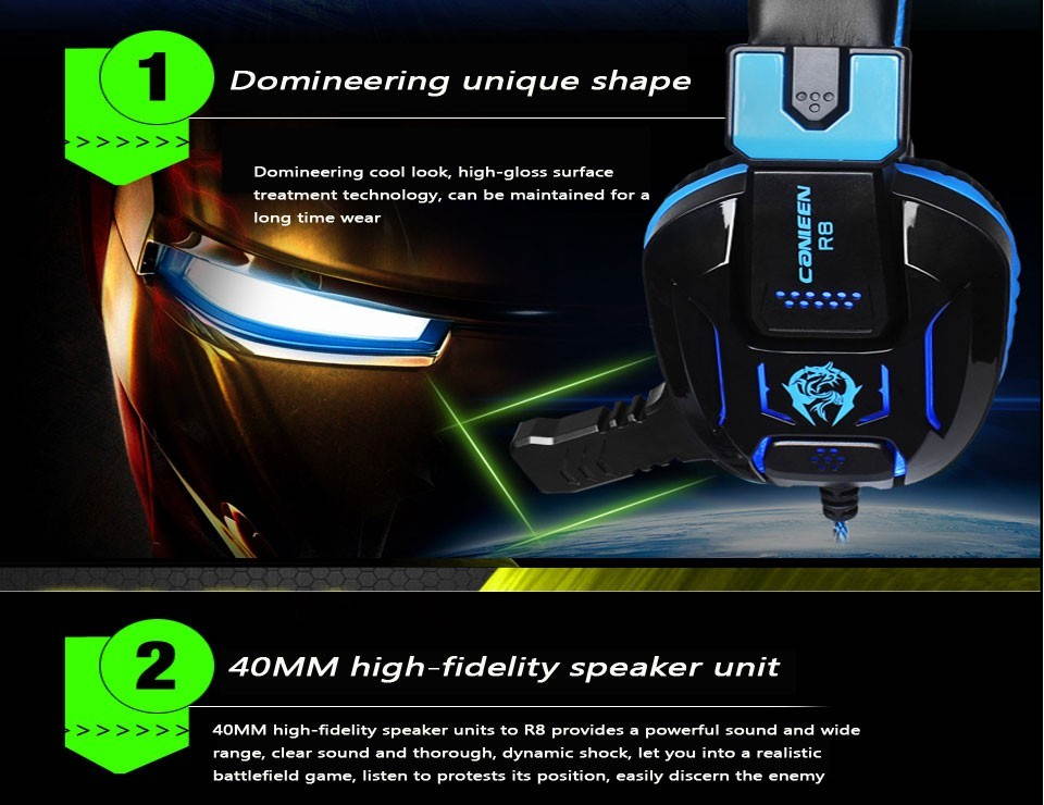 R8 Heavy Bass Light Comfortable Computer Games LED Luminous Headphone with 3.5 mm Jack Earphone Microphones Headset
