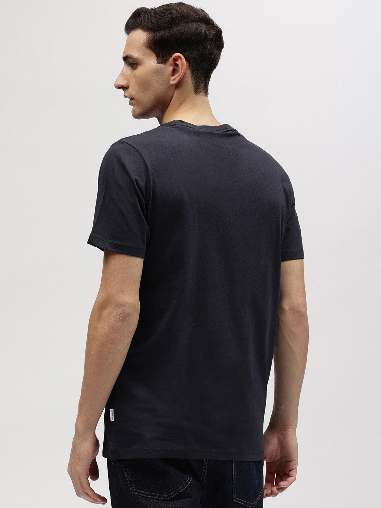 Lindbergh Blue Cotton Regular Fit Printed T-Shirt