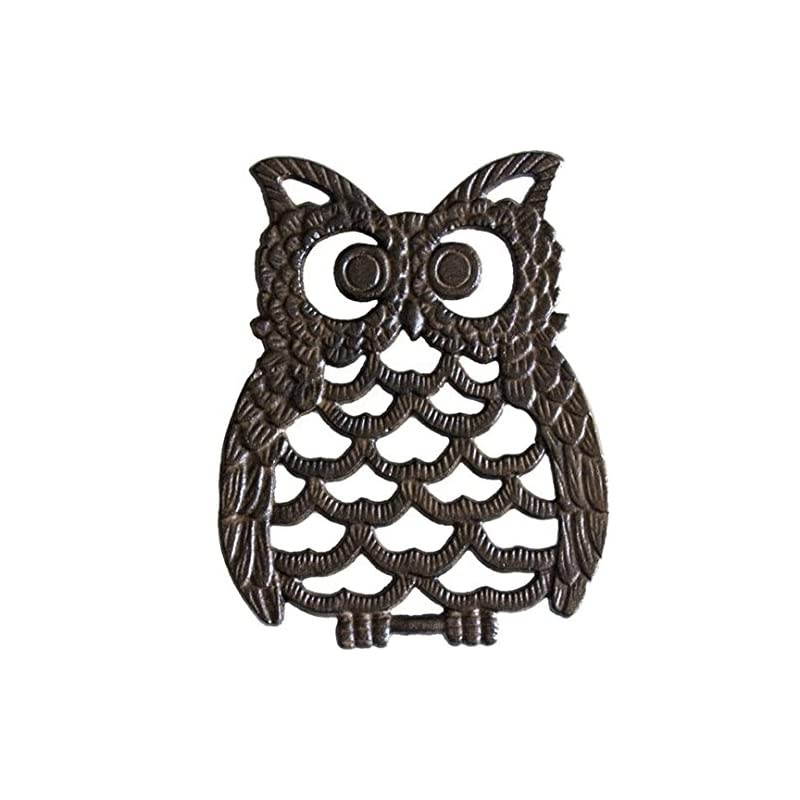 Iron Owl Trivet - Decorative Trivet For Kitchen Counter or Dining Table Vintage, Rustic, Artisan Design - 7.75X6" - With Rubber Pegs/Feet - Recycled Metal