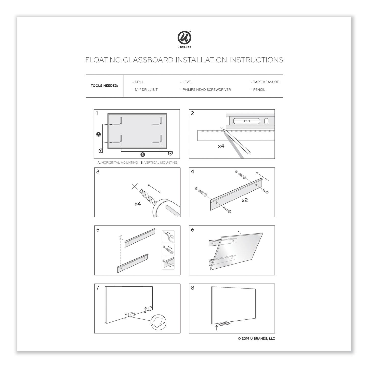 Floating Glass Dry Erase Board, 36 x 36, White 3976U0001