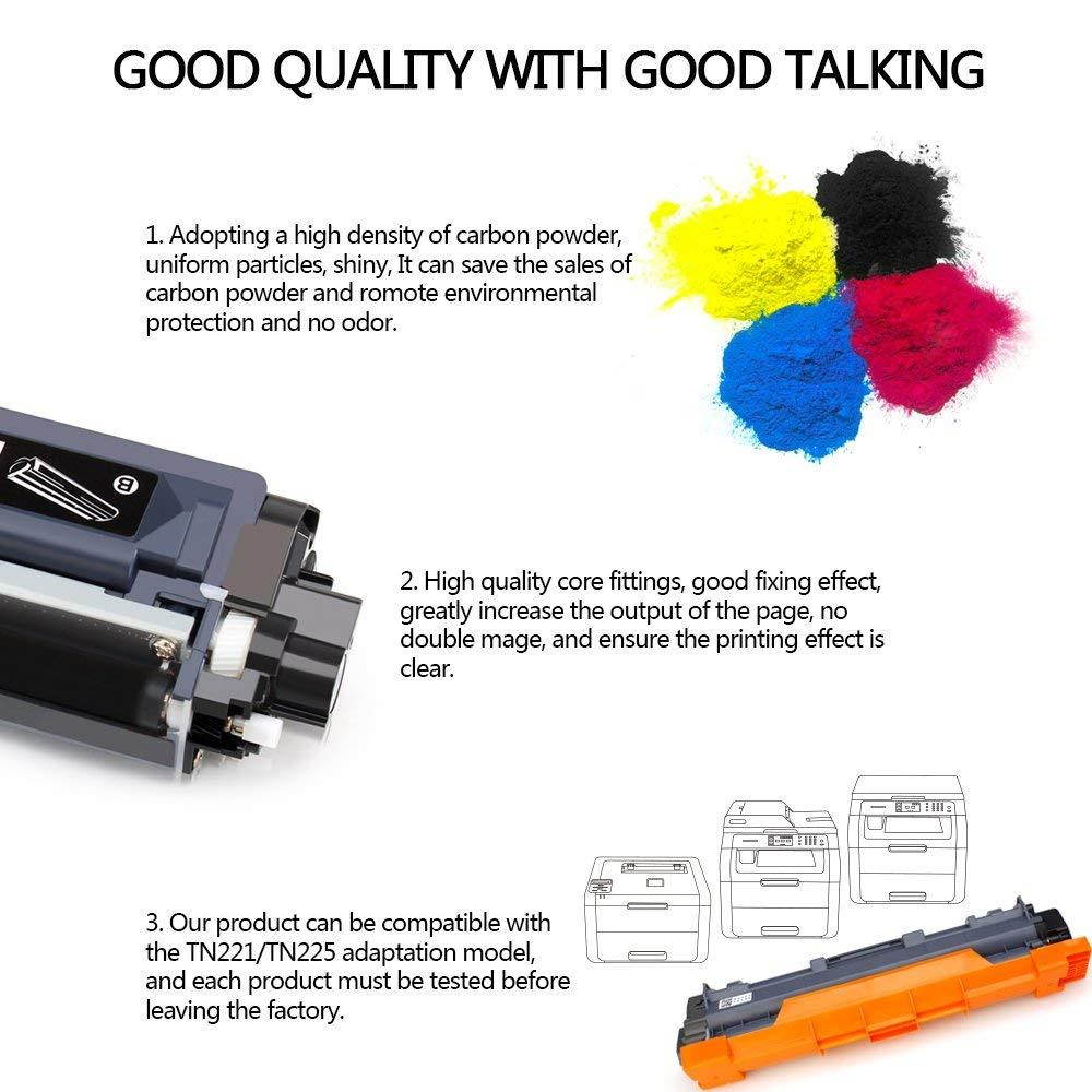 JARBO Compatible for Brother TN221 TN-221 TN225 TN-225 Toner Cartridge, 1 Set(1 Black, 1 Cyan, 1 Magenta, 1 Yellow), Use with Brother HL-3140CW HL-3170CDW HL-3180CDW MFC-9130CW MFC-9330CDW MFC-9340CDW
