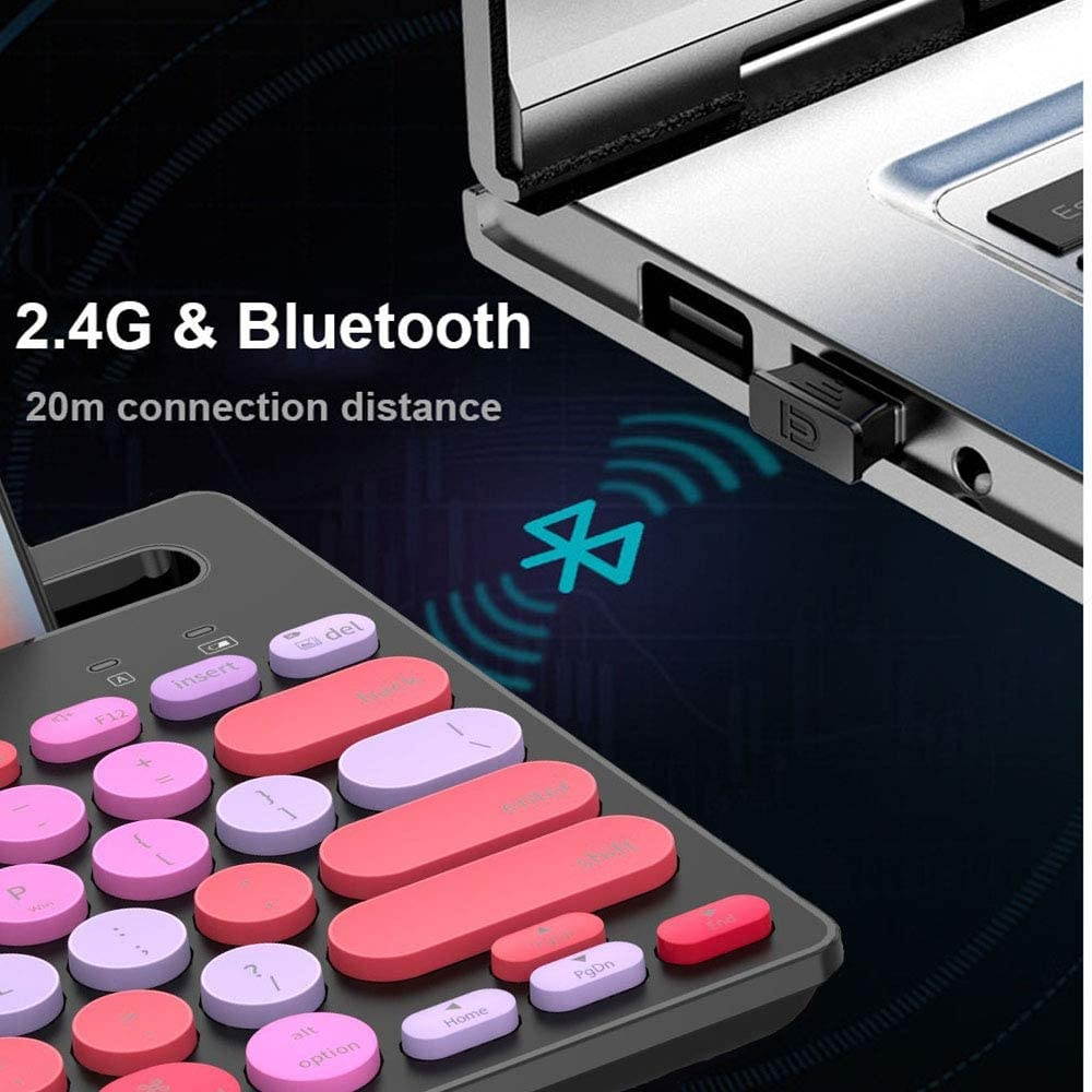 Wireless Bluetooth Keyboard, Attoe Dual Mode Multi-Device Cute Portable Slim Wireless Keyboard with USB Nano, 20m Connection Distance for Tablet PC Windows Android iOS Mac (Black)