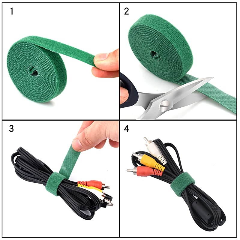 4 Roll Hook and Loop Reusable Fastening Nylon Cable Tie Wire Cord Straps Organizer by  Each 06 Inches Width 66 Ft Long and 264 ft long totally Blue Red Green Yellow