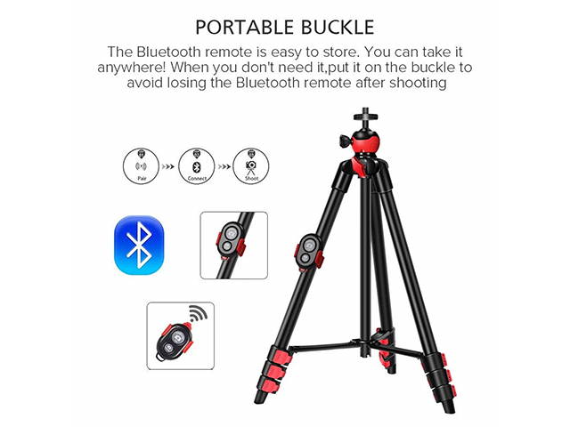 Portable Phone Tripod 44" Adjustable Travel Video Tripod Stand with Phone Mount Holder Compatible with Cell Phone Tripod, Action Camera Tripod, DSLR Tripod with Wireless Remote Shutter, PH13