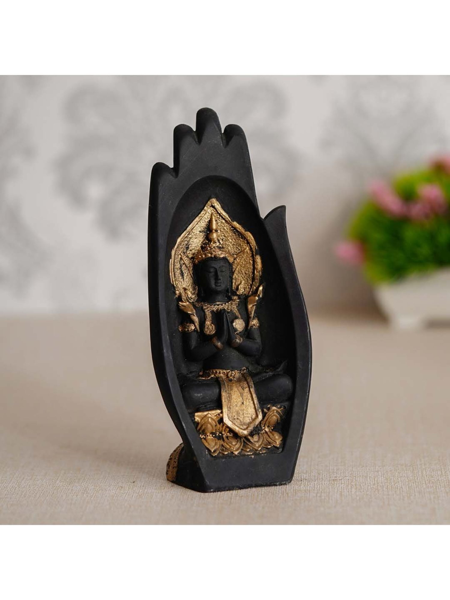 eCraftIndia Golden Handcrafted Engraved Palm Buddha Decorative Showpiece