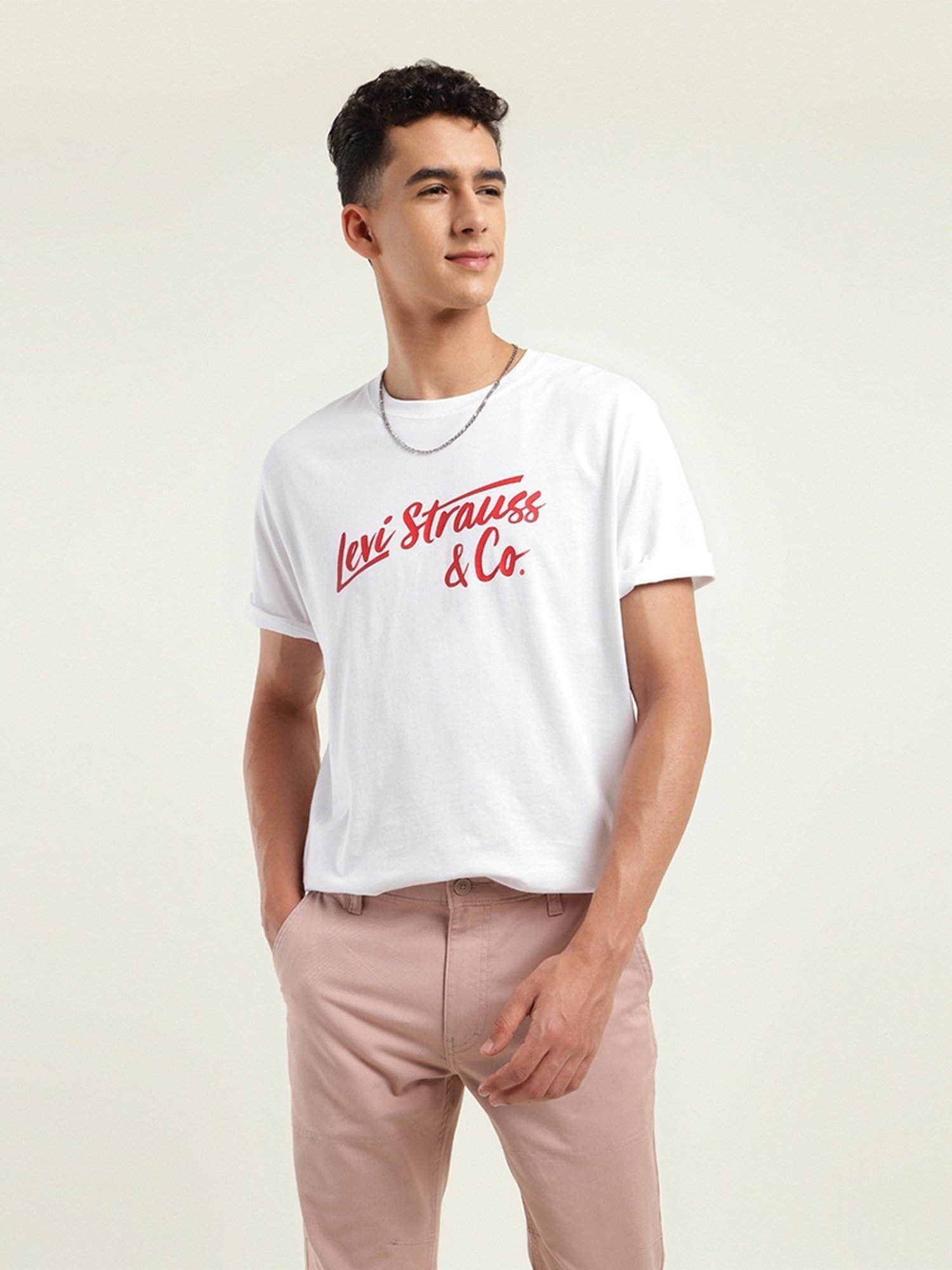 Levi's White Cotton Loose Fit Printed T-Shirt