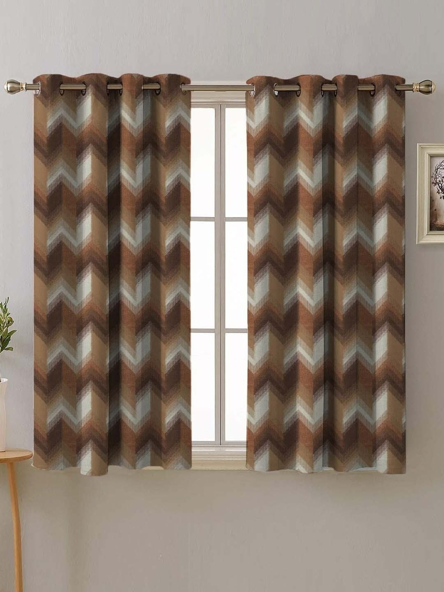 SPACES DRAPE STORY Boho Digital Print Brown Polyester 5 ft Window Curtains - Set of 2