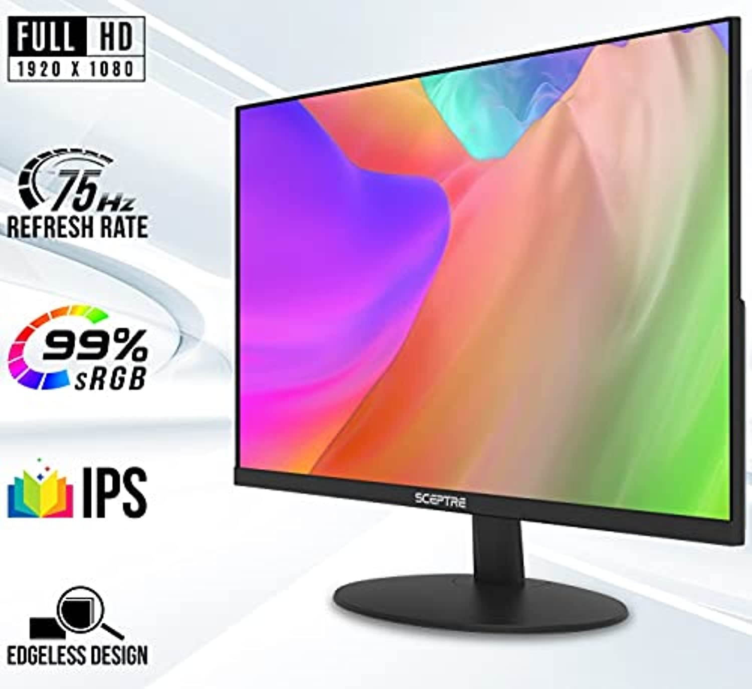 Sceptre IPS 24-Inch Computer LED Monitor 1920x1080 1080p HDMI VGA up to 75Hz 300 Lux Build-in Speakers 2021 Black (E249W-FPT) (E249W-FPT)