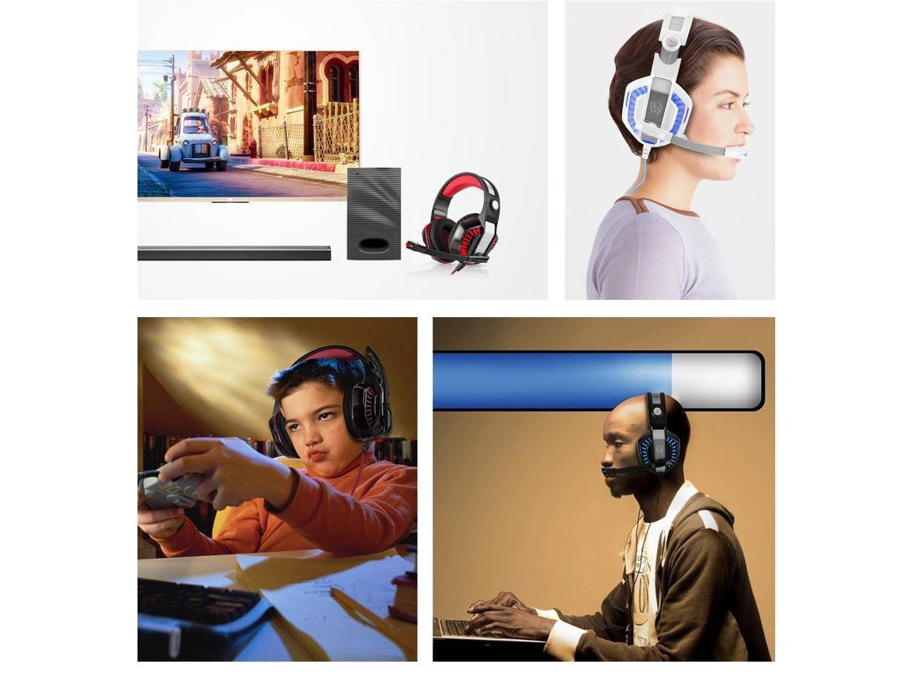 Beexcellent GM-2 Pro Gaming Over-Ear Headset with Mic, LED Lights and Volume Control Stereo Bass, Noise Cancelling, 3.5mm, for PS4 Xbox One, Laptop, PC, Tablet, Most Smartphones (Blue)