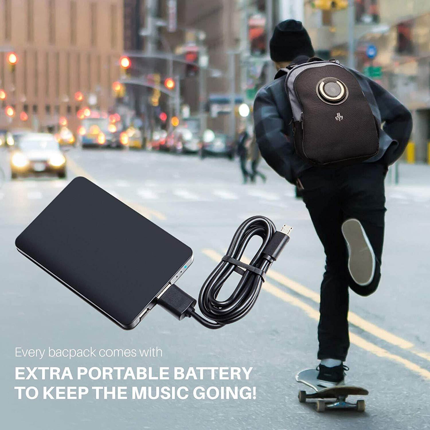 WOWmazing Backpack with Detachable Bluetooth Speaker - Water/Shock Proof Speaker Bag w/Built-in Battery Bank for iPhone & Android Phones - for School, Beach & Outdoor Parties (Gray)