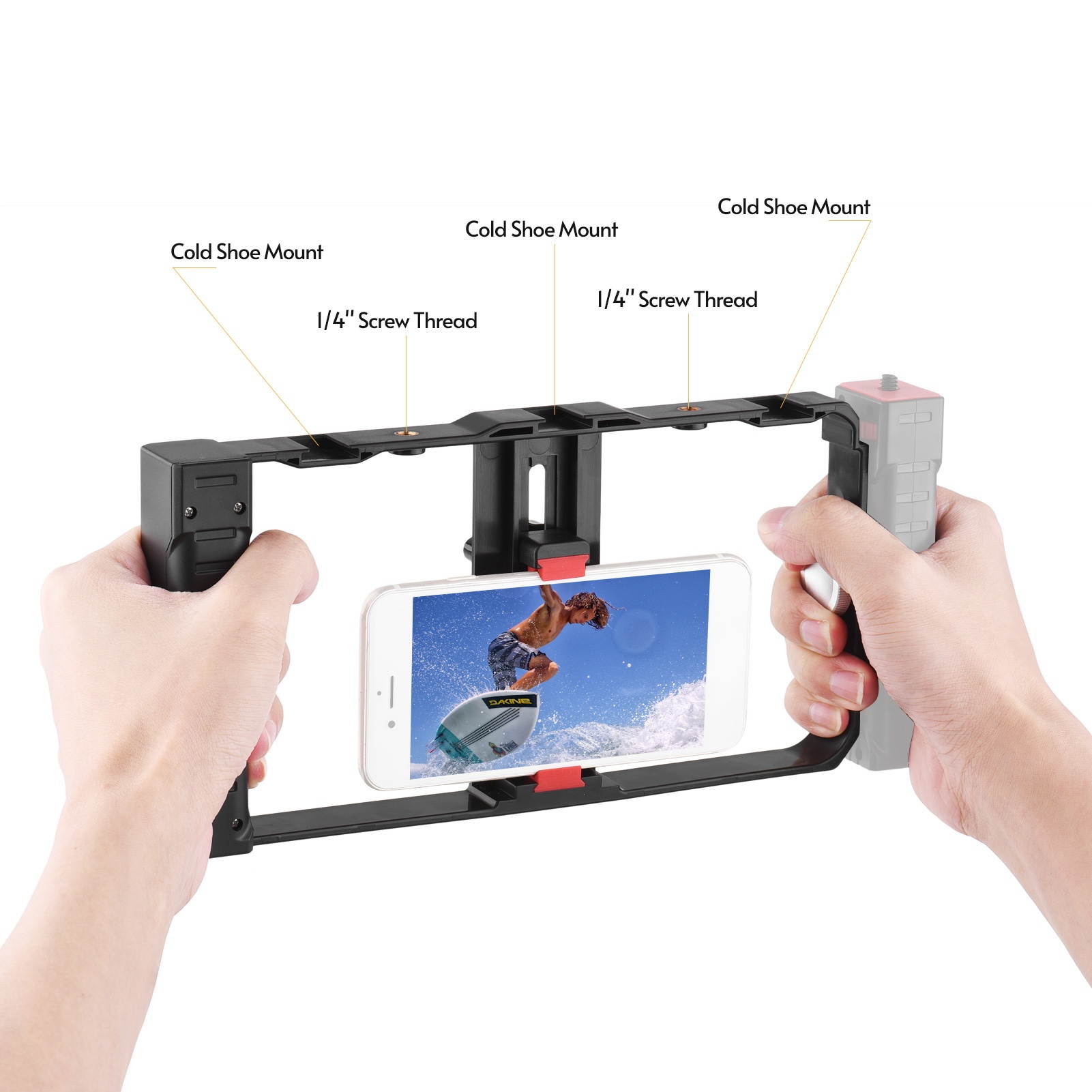 Andoer Portable Smartphone Video Rig Cage Phone Video Stabilizer with Phone Holder Triple Cold Shoe Mount