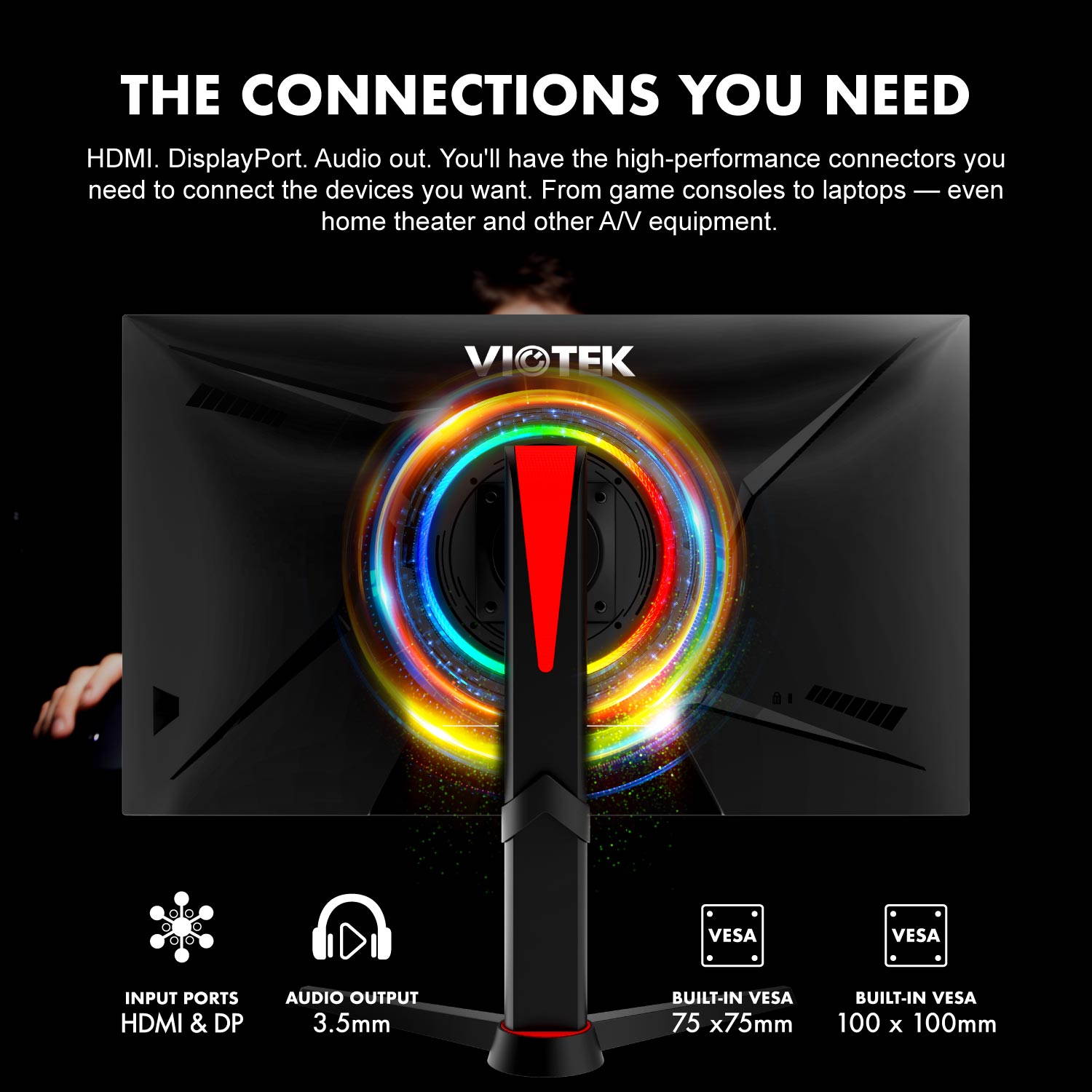 VIOTEK GFV27DAB 27" Gaming Monitor 144Hz 2560 x 1440 p (2K) 1ms Color-Rich, HDR-Ready VA Panel, FreeSync HDMI, DP, 3.5mm, Full-Motion Stand