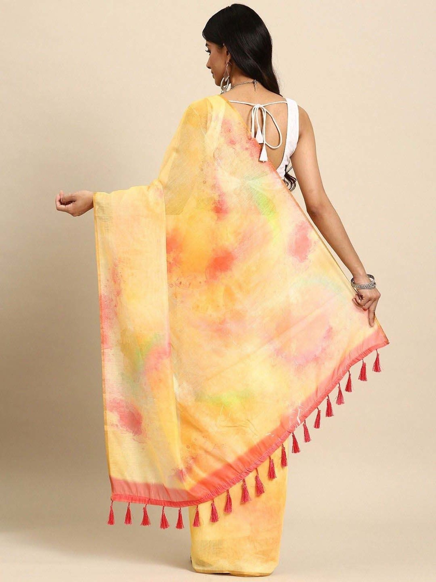 Silk Land Yellow Tie & Dye Saree With Unstitched Blouse