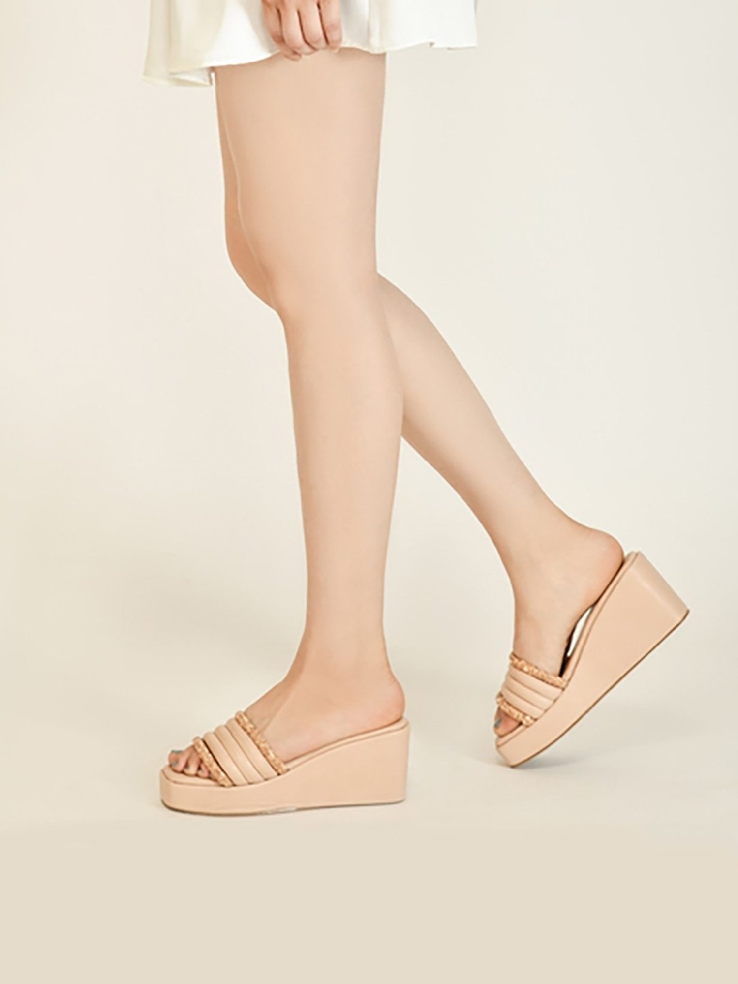 The White Pole Women's Nude Casual Wedges