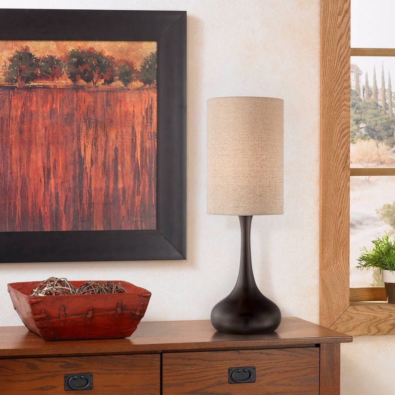 360 Lighting Modern Table Lamp Espresso Bronze Metal Droplet Linen Cylinder Shade for Living Room Family Bedroom Bedside Office