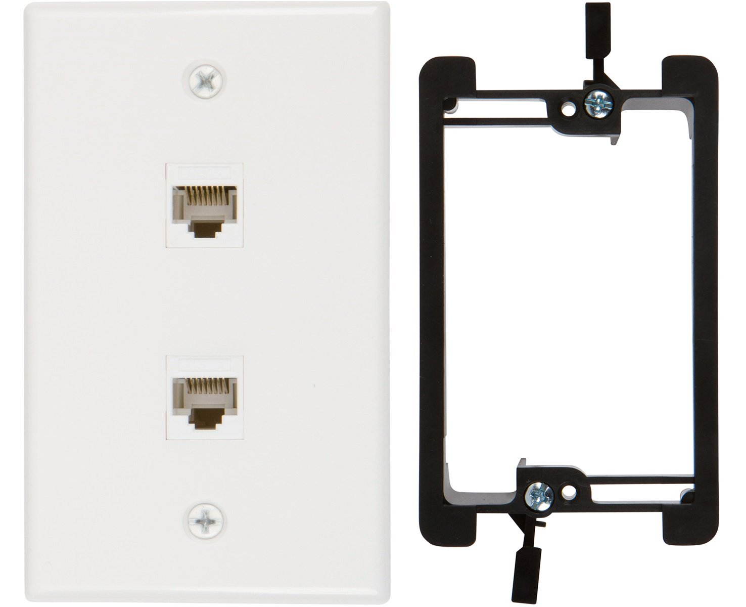 Buyer's Point 2 Port Cat6 Wall Plate, Female-Female with Single Gang Low Voltage Mounting Bracket Device Pack of 2 White 2 Port