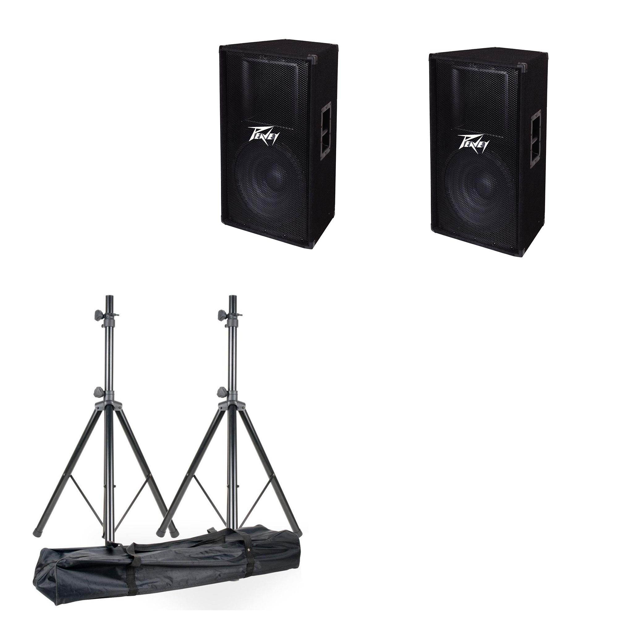 American DJ Universal ACCU Speaker Stands + Peavey Carpeted Pro Speaker System