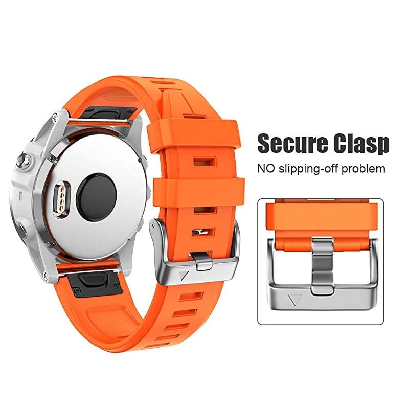 Compatible with Fenix 5S Plus Band Silicone Sport Watch Bands for Fenix 5SFenix 5S PlusFenix 6SFenix 6S ProD2 Delta S SmartwatchSilver BuckleOrange