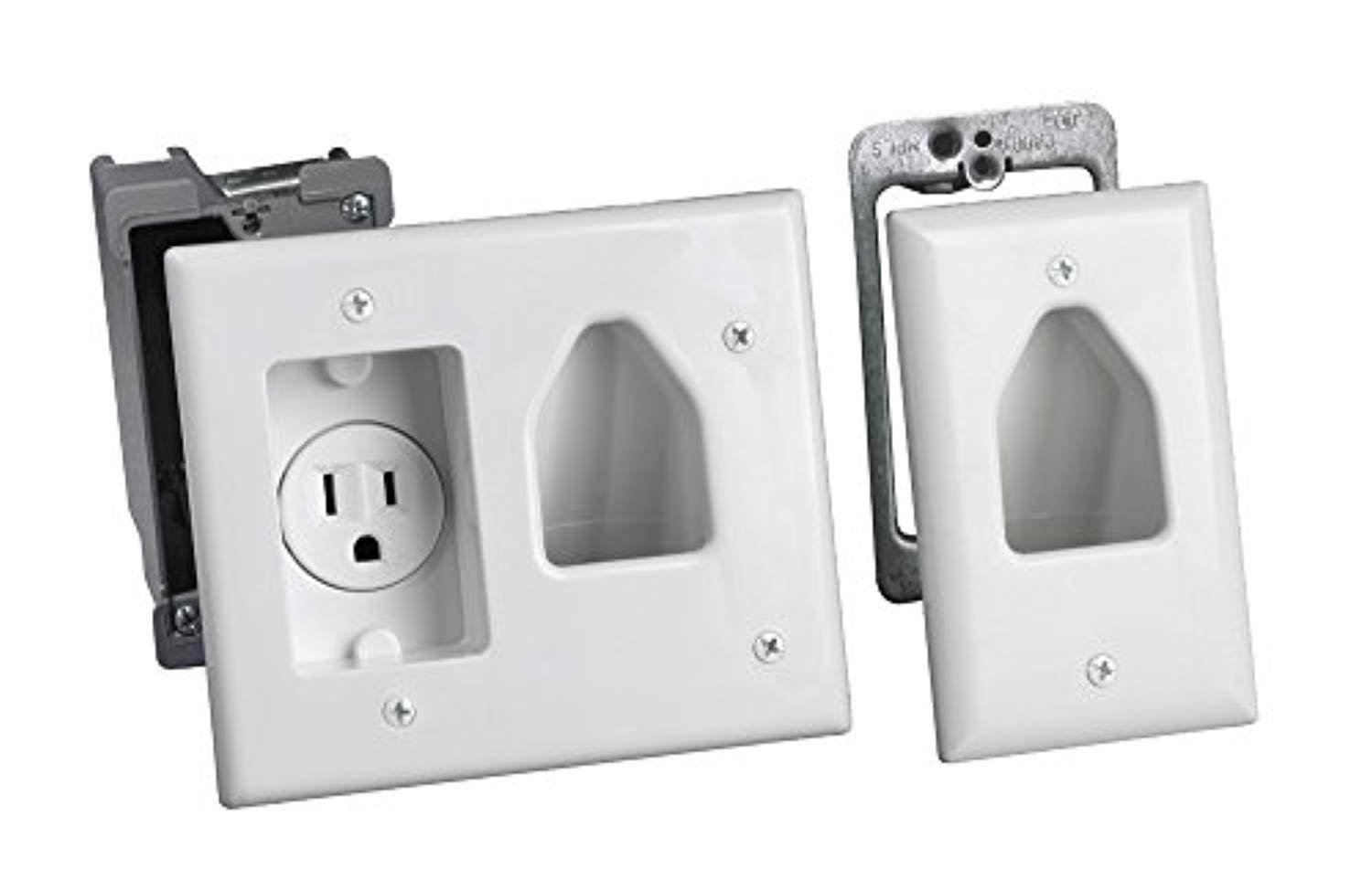 datacomm 503321whkit flat panel tv cable organizer remodeling kit with power outlet  white