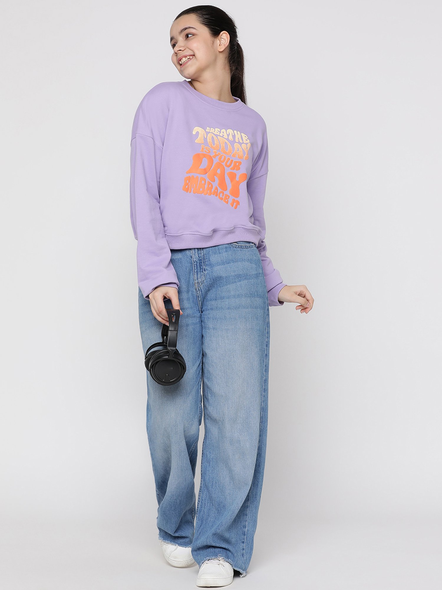 Lil Tomatoes Kids Purple Graphic Print Full Sleeves Sweatshirt