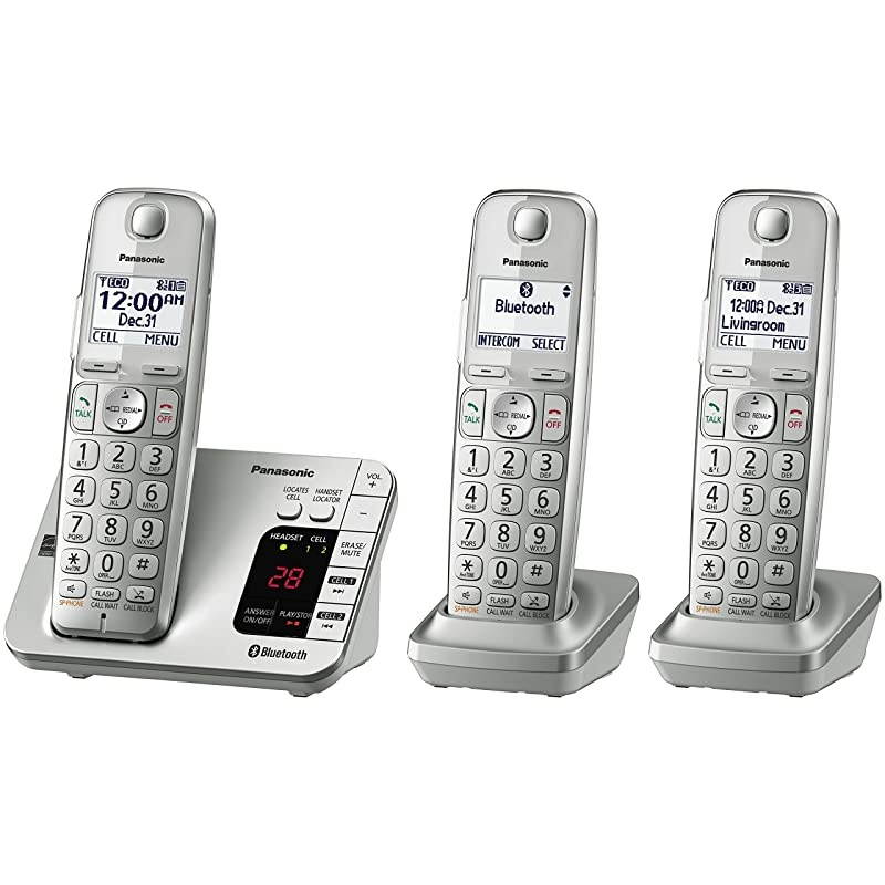 KXTGE463S Link2Cell Bluetooth Cordless Phone with Answering Machine 3 Handsets Renewed