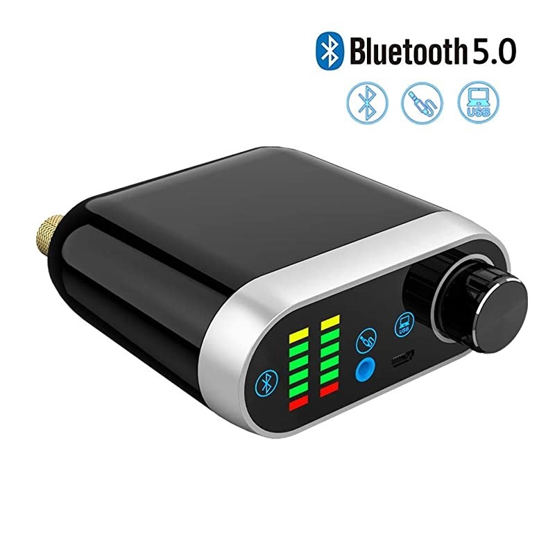 Bluetooth 5.0 Power Amplifier Wireless Audio Receiver with 12V 5A DC Adapter, Stereo Hi-Fi Digital Amp 2 Channel 50W+50W with AUX/USB/Bluetooth Input for Phone PC Tablet MP3(Black)