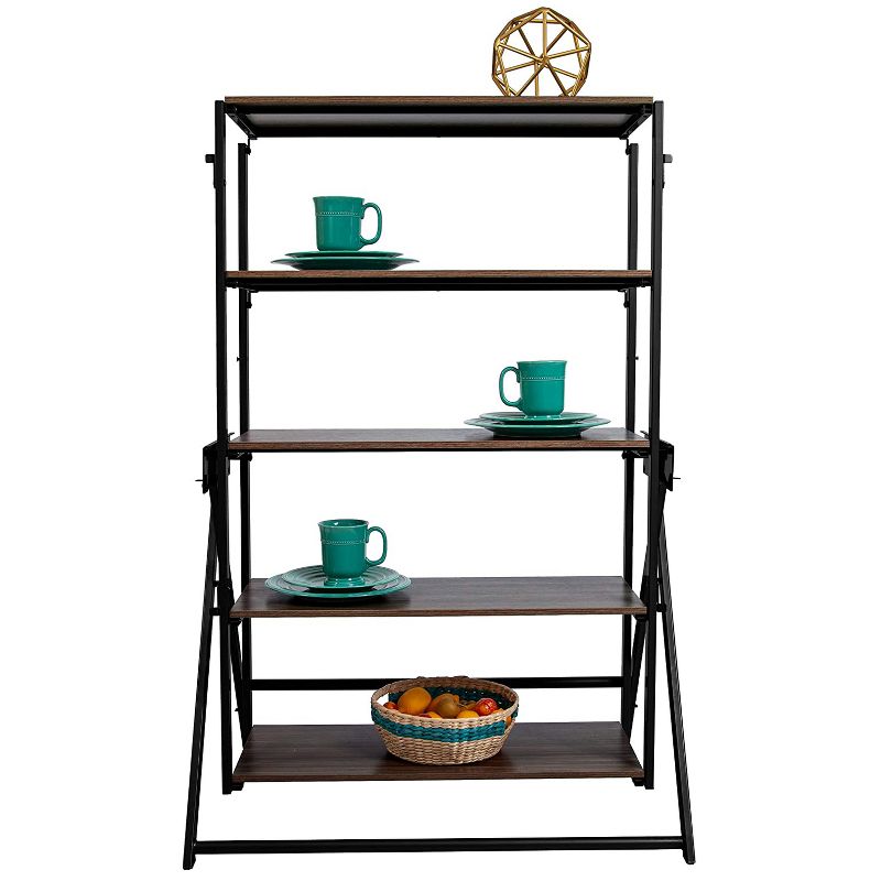 Origami 2 in 1 Multifunctional 52 Inch Tall Wooden Display Storage Shelf To 60 Inch Long Table Desk Unit for Indoor and Outdoor Spaces, Black/Walnut