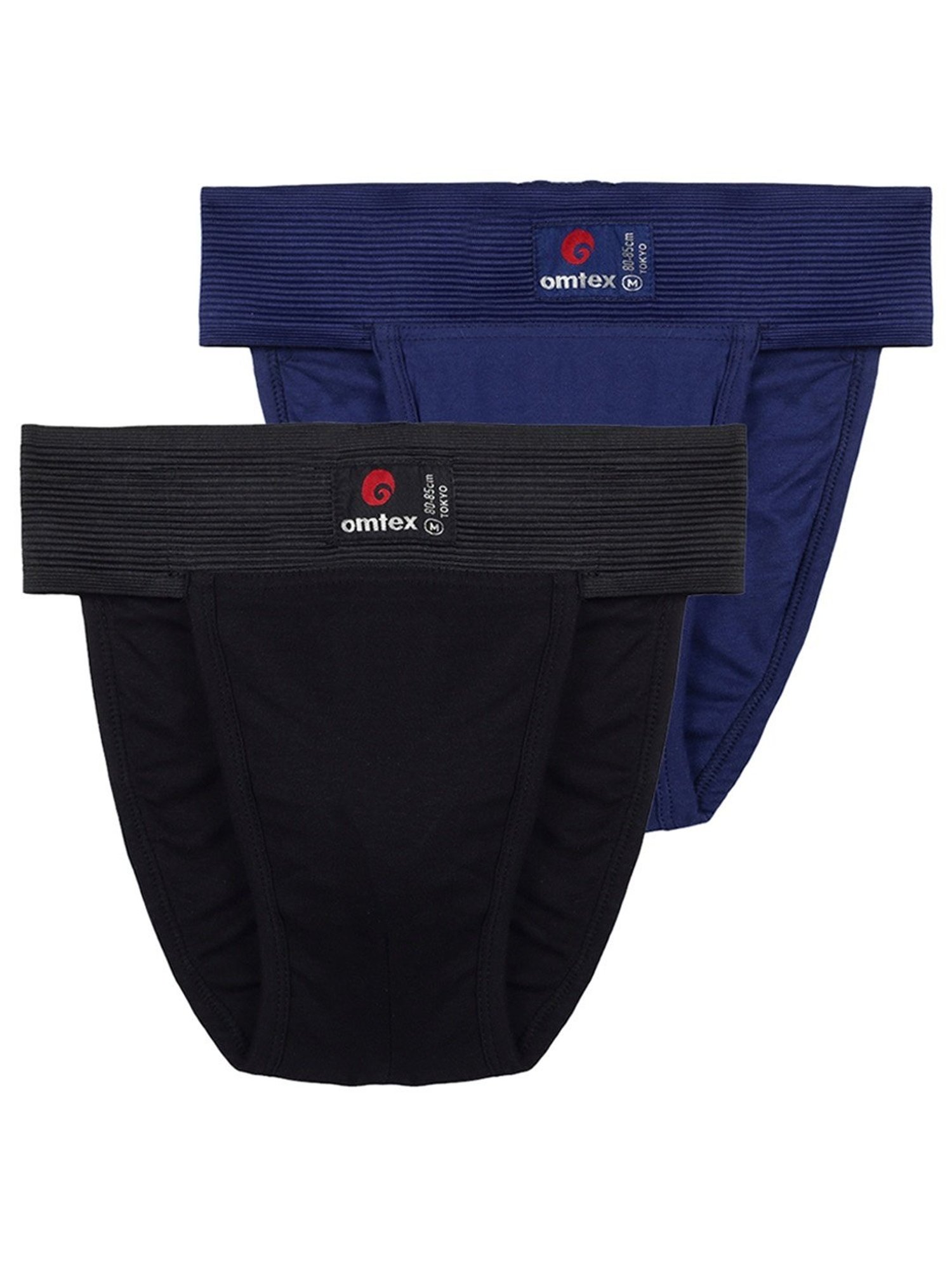 Omtex Men's Athletic Tokyo Back Covered Supporter Pack of 2 (Black & Navy) Size - XL