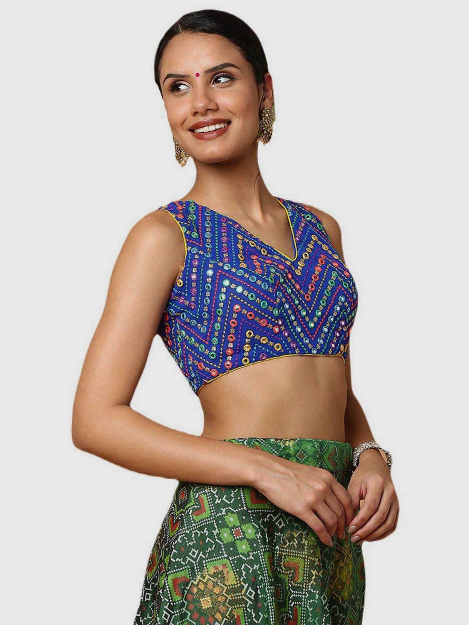 Salwar Studio Royal Blue Embroidered Readymade Blouse