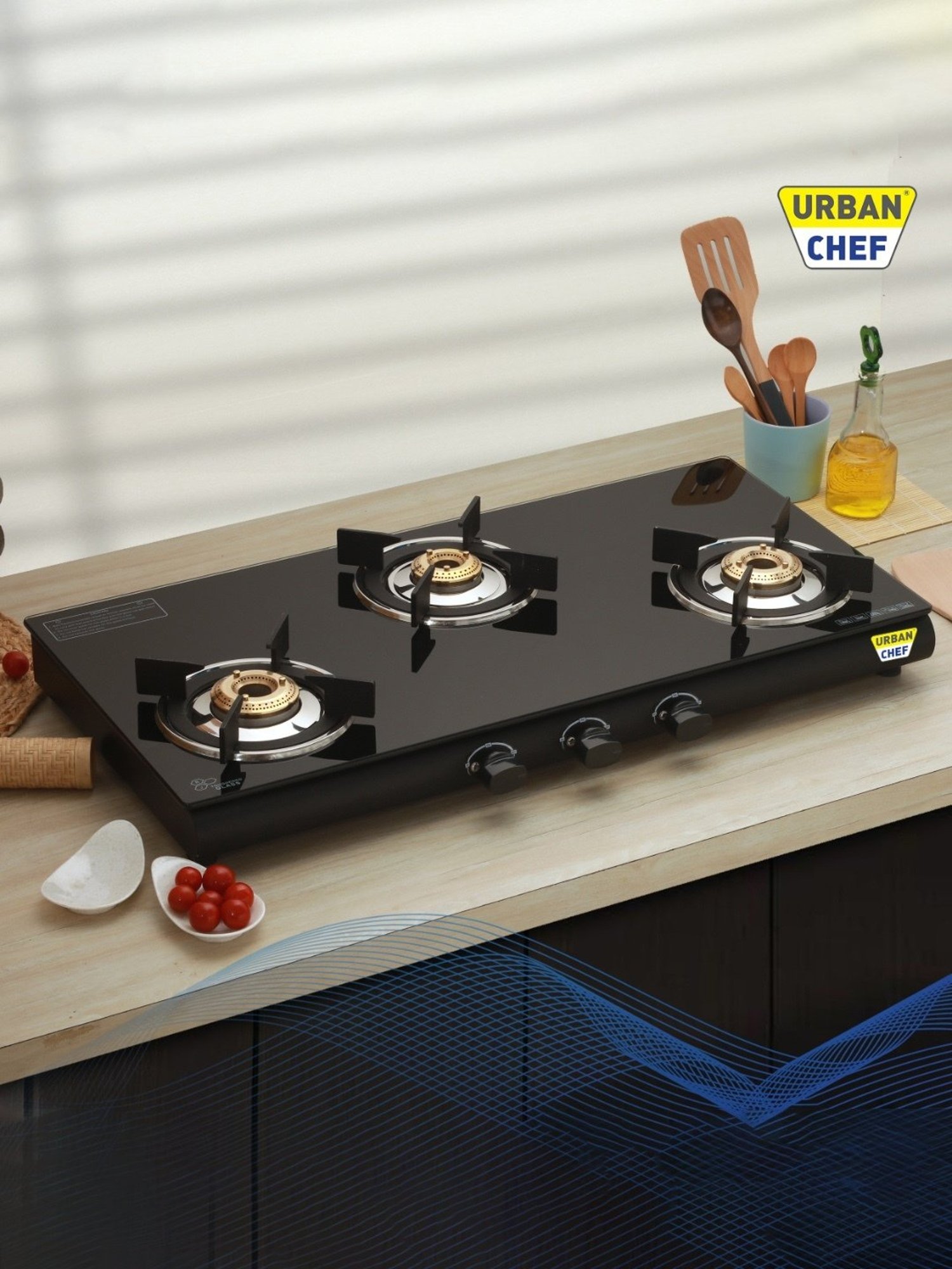 Urban Chef Gas Stove with 3 Burners ( Black )
