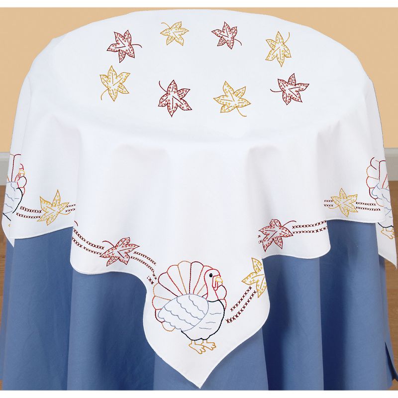 Jack Dempsey Stamped White Perle Edge Table Topper 35"X35"-Thanksgiving