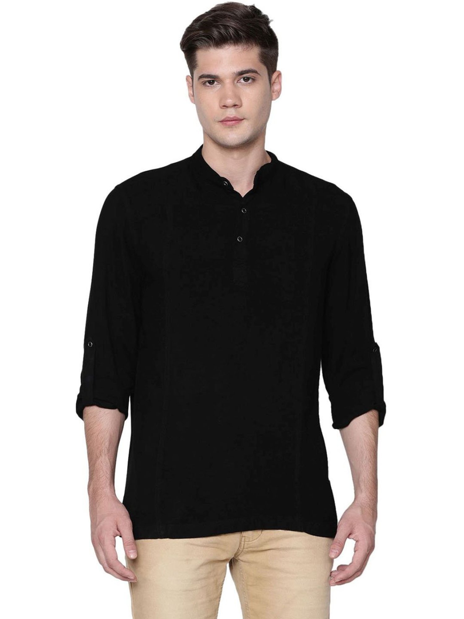 Identiti Black Tapered Fit Short Kurta