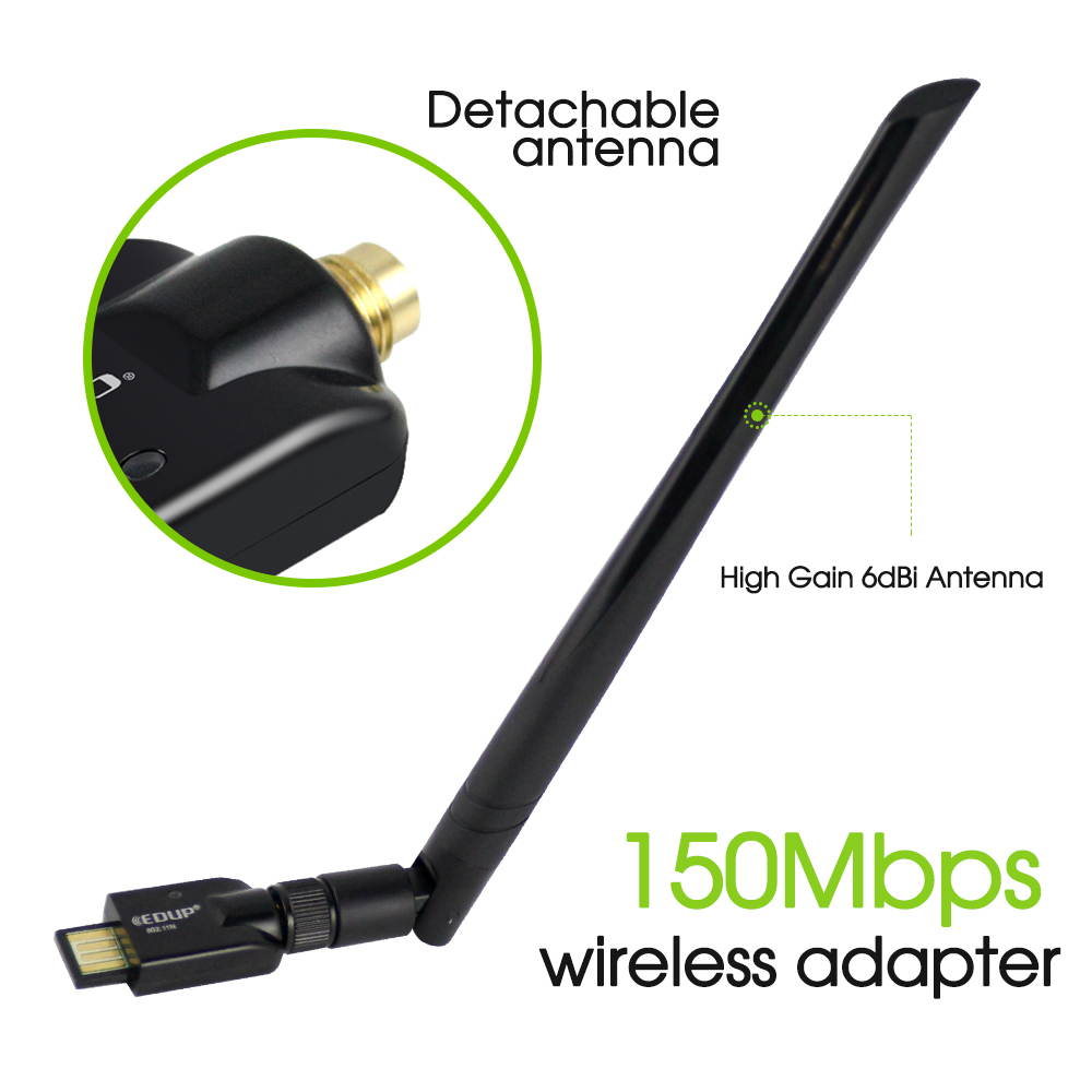 Mini Wireless Adapter with External Antenna Supports Soft AP to establish a quick wireless LAN network 802.11N 150Mbps