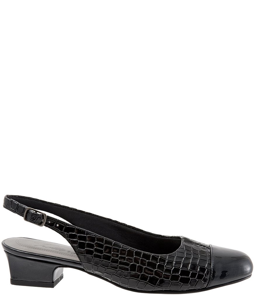 Trotters Dea Patent Croco Print Slingback Block Heel Pumps