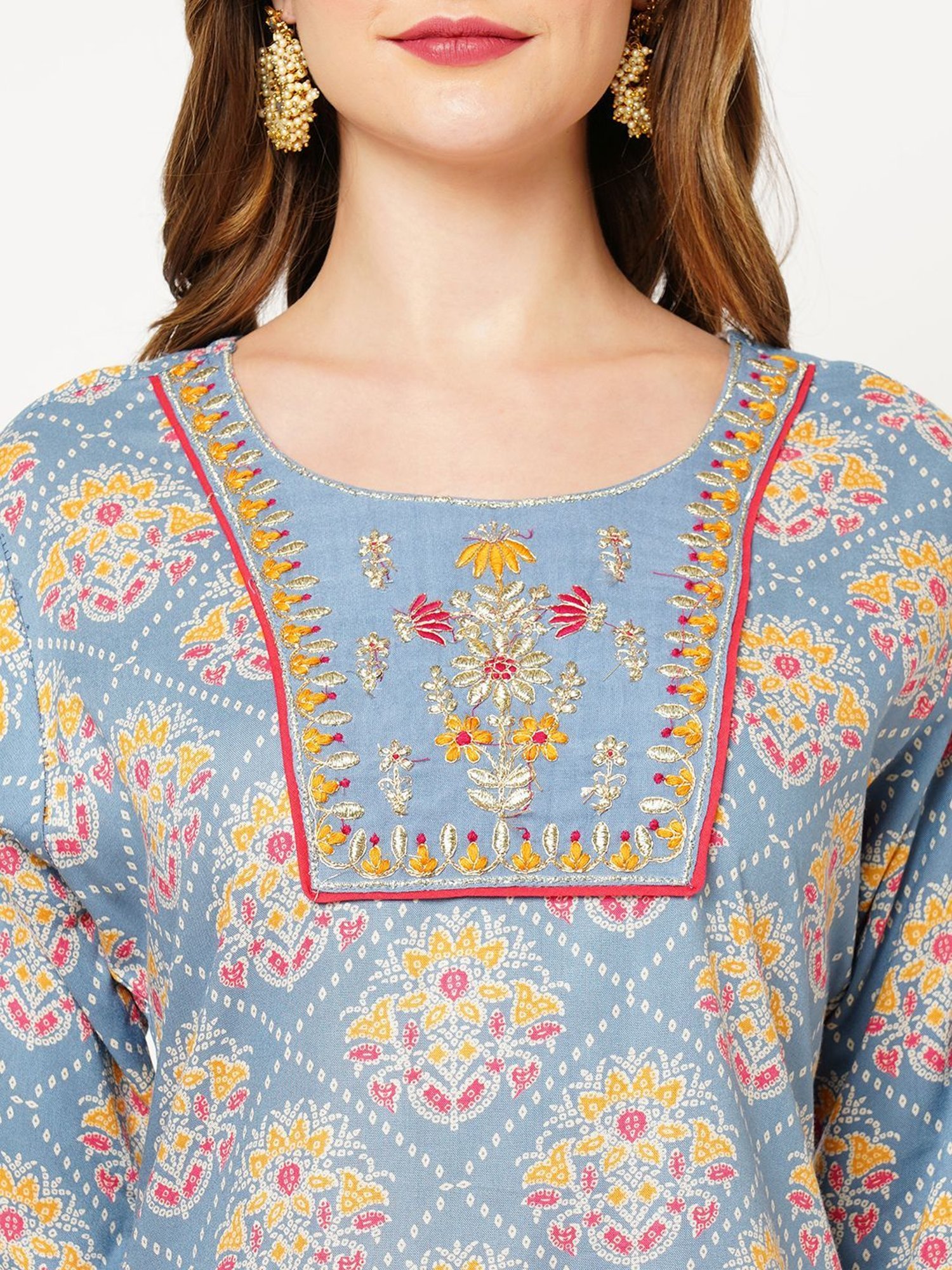 KIANA Blue & Red Printed Kurta Sharara Set