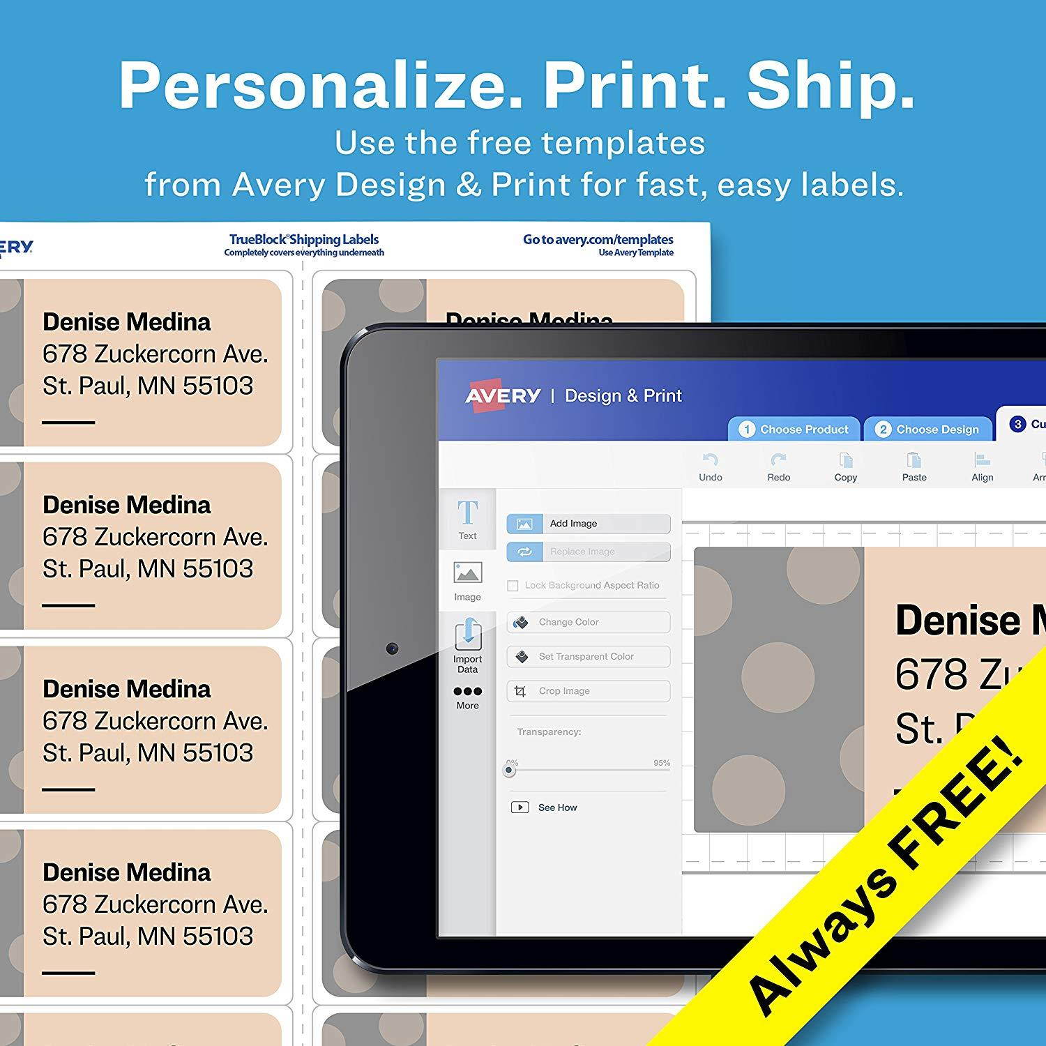 Avery Shipping Address Labels, Laser Printers, 1,000 Labels, 2x4 Labels, Permanent Adhesive, TrueBlock (5163)