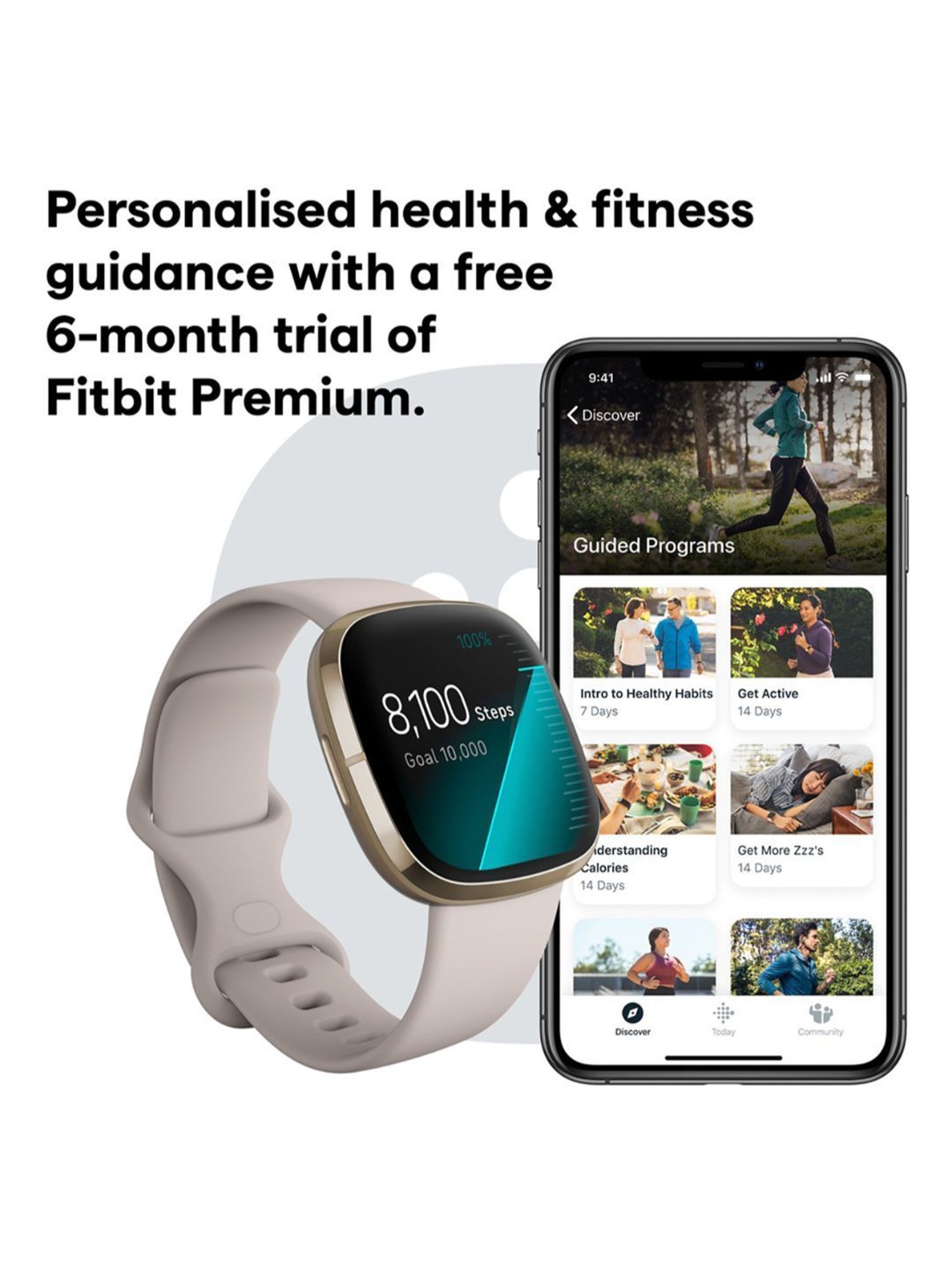 FITBIT FB512GLWT Sense Smart Watch for Unisex (Beige)