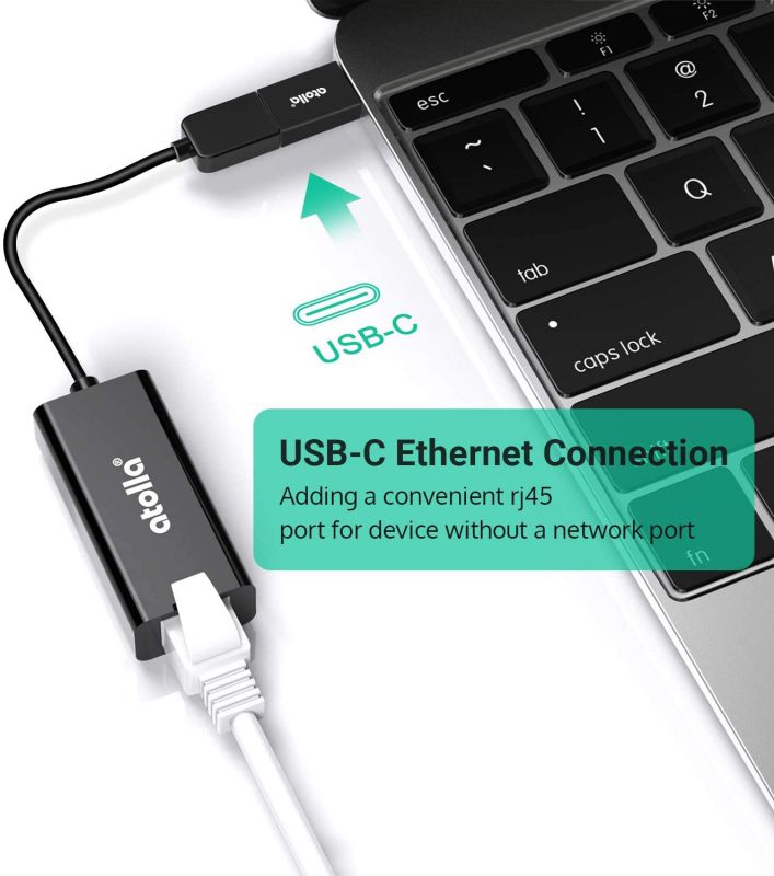 USB Ethernet Adapter, USB C to Ethernet LAN Network RJ45 Gigabit Adapter for 10/100/1000 Mbps with USB Type C Adapter Supports Windows 10/8/7, Mac OS, Linux