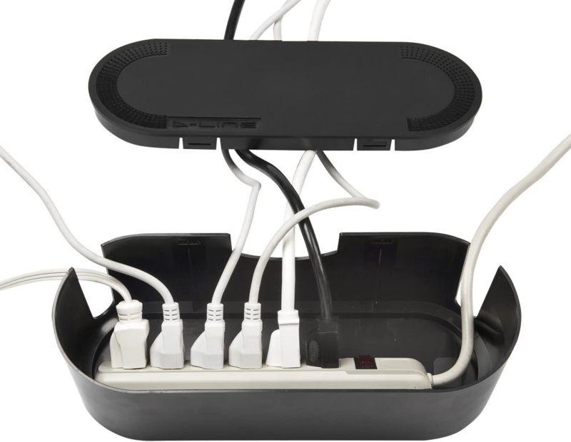 Cable Management Box | Hide and Conceal Power Strips and Electrical Cords from TVs Computers and Desks | Cord Organizer Made from Electrically Safe ABS Material (Small Black)