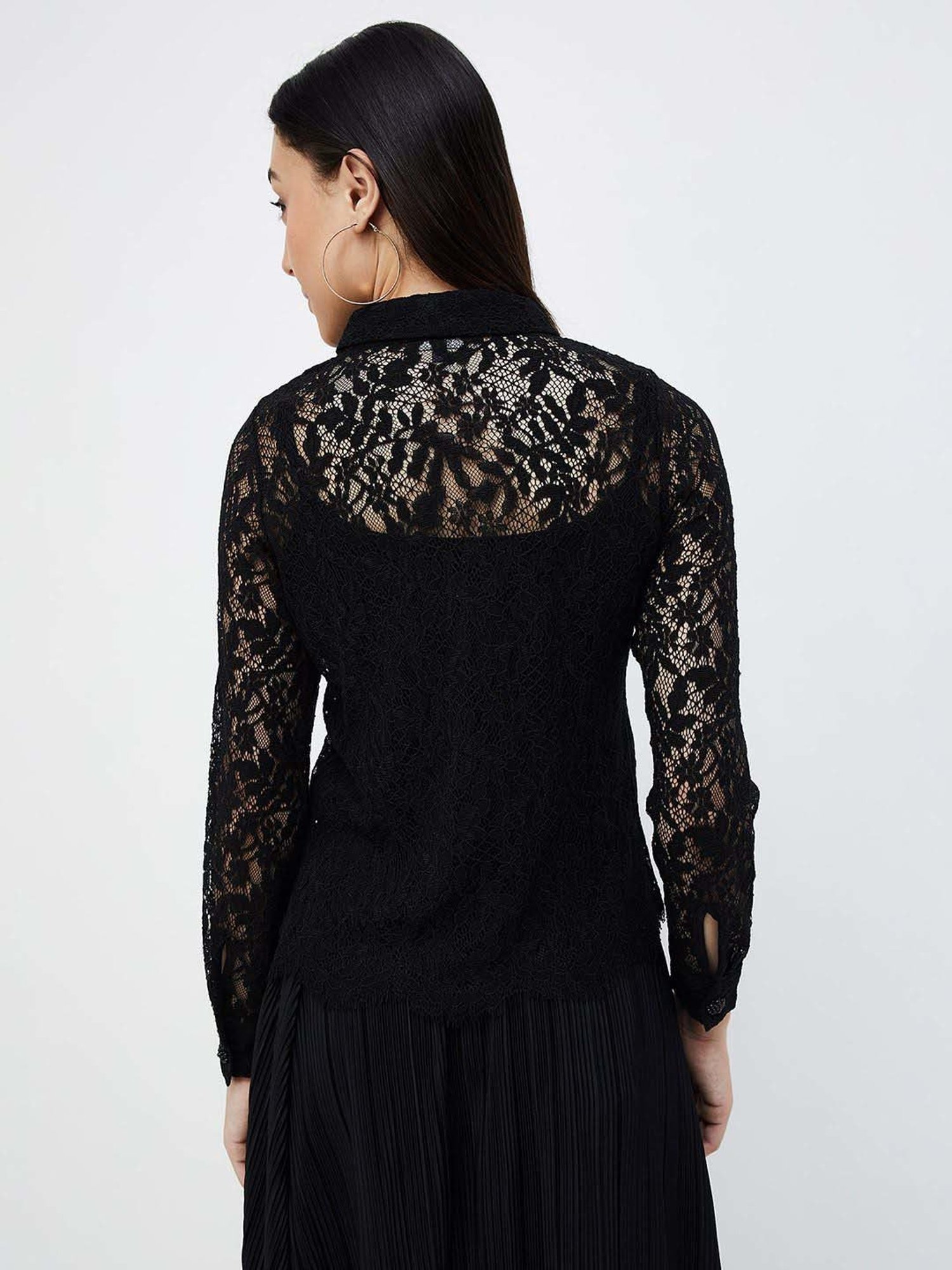 Code by Lifestyle Black Self Pattern Top With Camisole