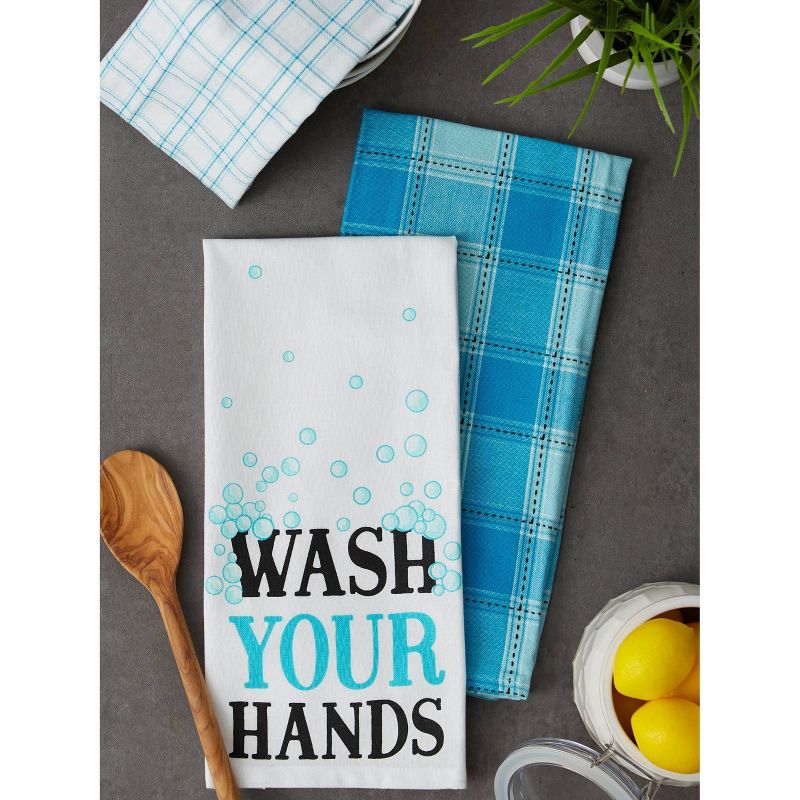 3pk Cotton Wash Your Hands Dishtowel Set - Design Imports