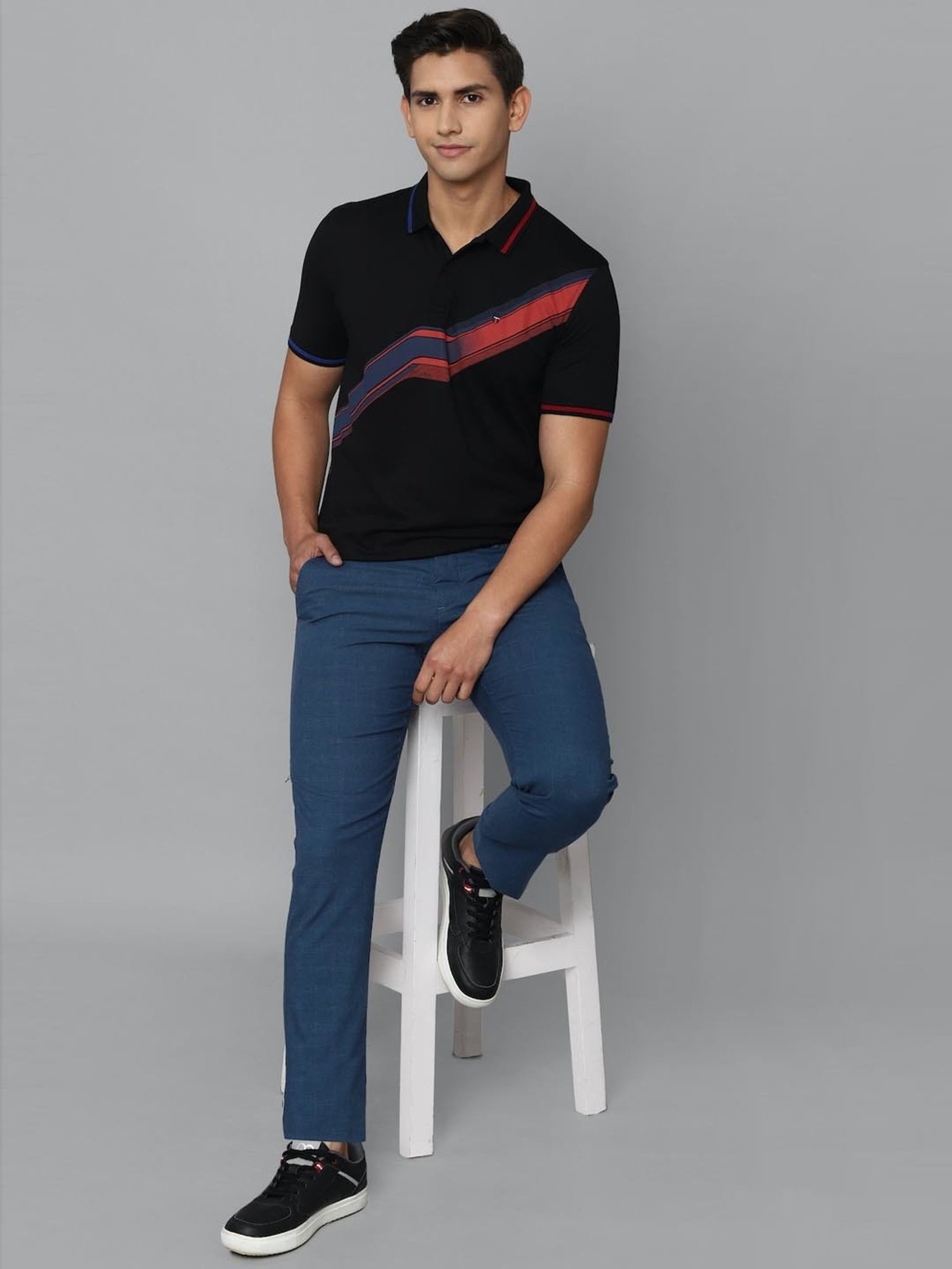 Louis Philippe Sport Black Cotton Slim Fit Printed Polo T-Shirt