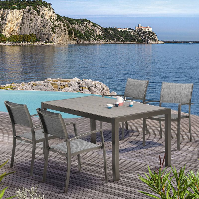 5pc Solana Outdoor Aluminum Dining Set in Cosmos Gray Finish with Wood Top - Armen Living