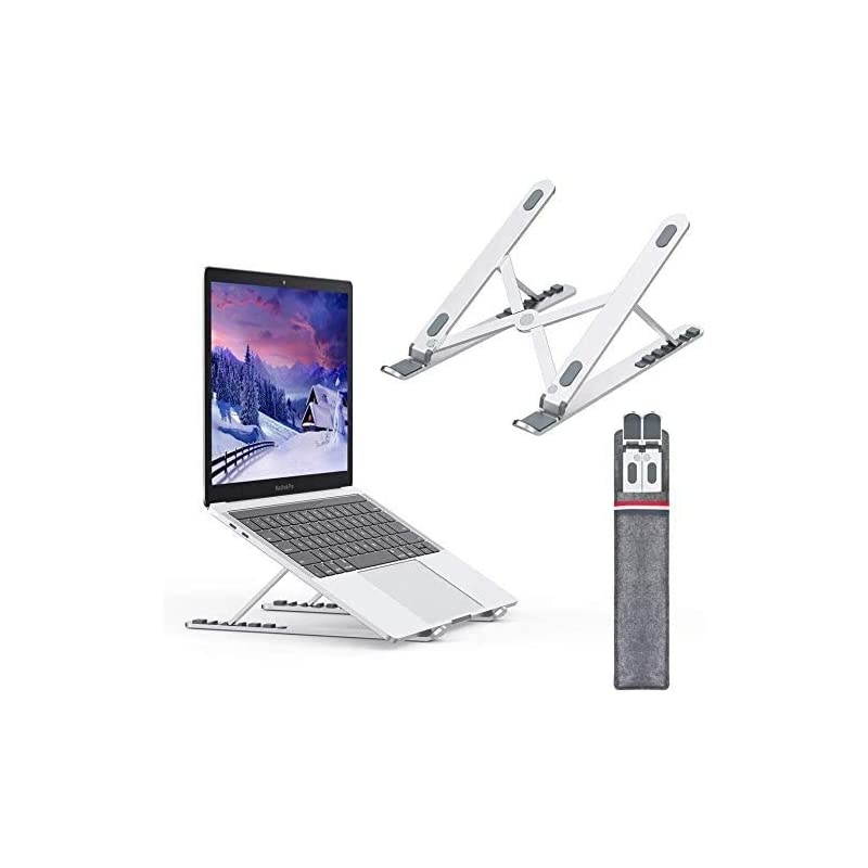 Laptop Stand Portable Computer Laptop Mount Aluminum Laptop Riser with 6 Levels Height Adjustment Fully Collapsible Supports up to 44lbs BSilver