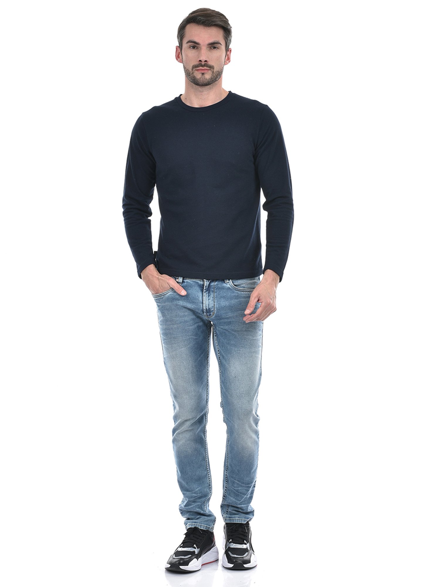 Integriti Navy Regular Fit Textured T-Shirt