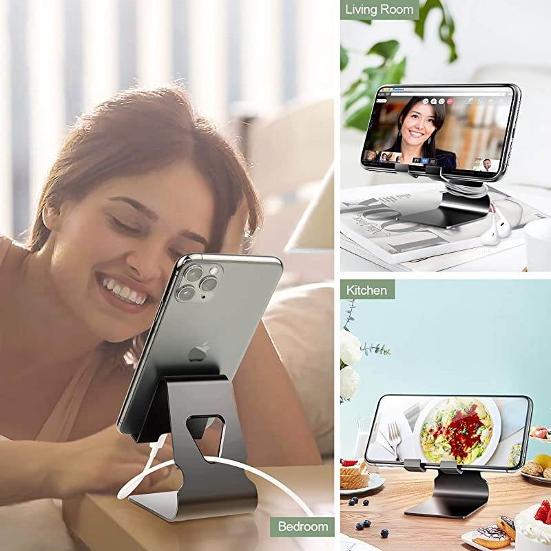 Phone Stand Holder 2020 Aluminum Desktop phone Cradle Dock with Cable Collective AntiSlip Base and Convenient Charging Port for iPhone 11 Pro Max Bedside Table Office Desk Accessories